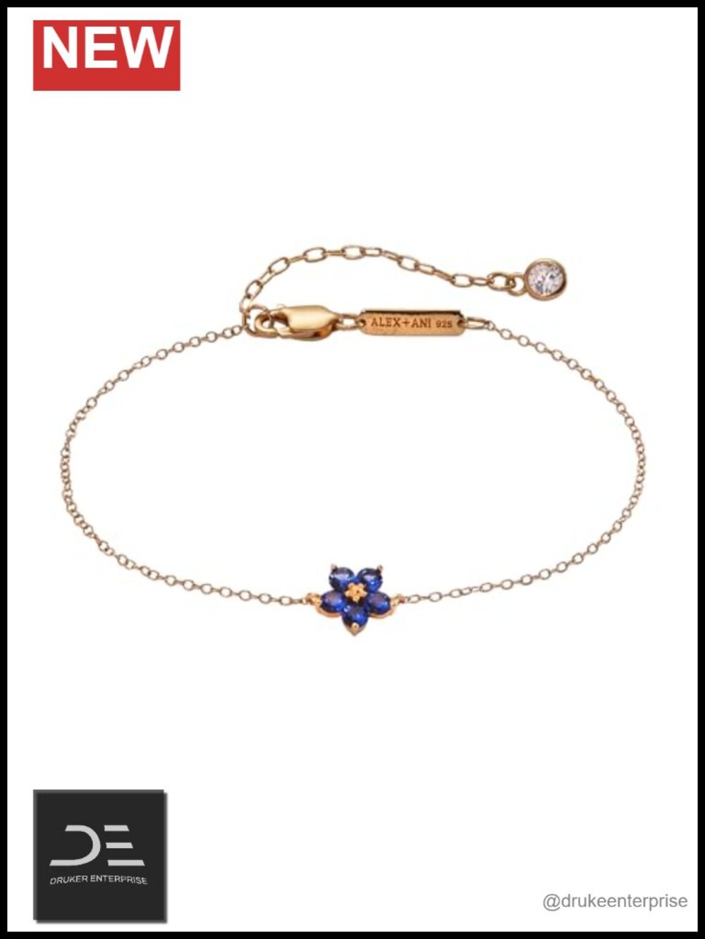 Adjustable Link Bracelet Forget-Me-Not Flower in 14K Gold over Sterling Silver
